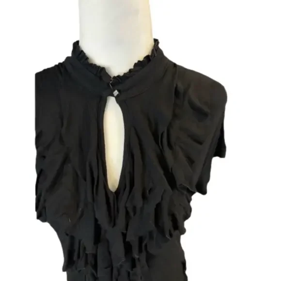 Women's Black Ruffle Front Vintage Forever 21 Shirt Size Small - Picture 3 of 5